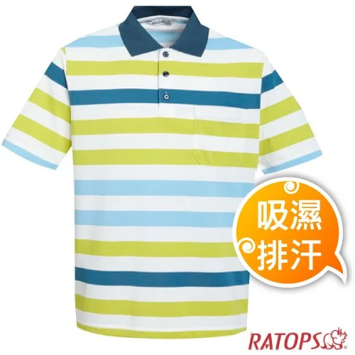 【瑞多仕-RATOPS】男款 COOLMAX 輕量透氣短袖條紋POLO衫.運動休閒/DB8940 白/水藍/香綠/靛藍色✿30E010